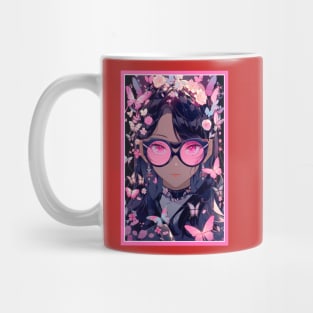 Aesthetic Anime Girl Pink Rosa Black | Quality Aesthetic Anime Design | Premium Chibi Manga Anime Art Mug